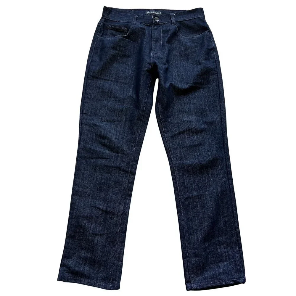 Vintage Y2K King Maker Mens 34x30 Dark Denim Jeans Embroidered Pockets Hip Hop